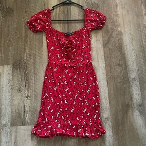 PrettyLittleThing Red Floral Mini Dress